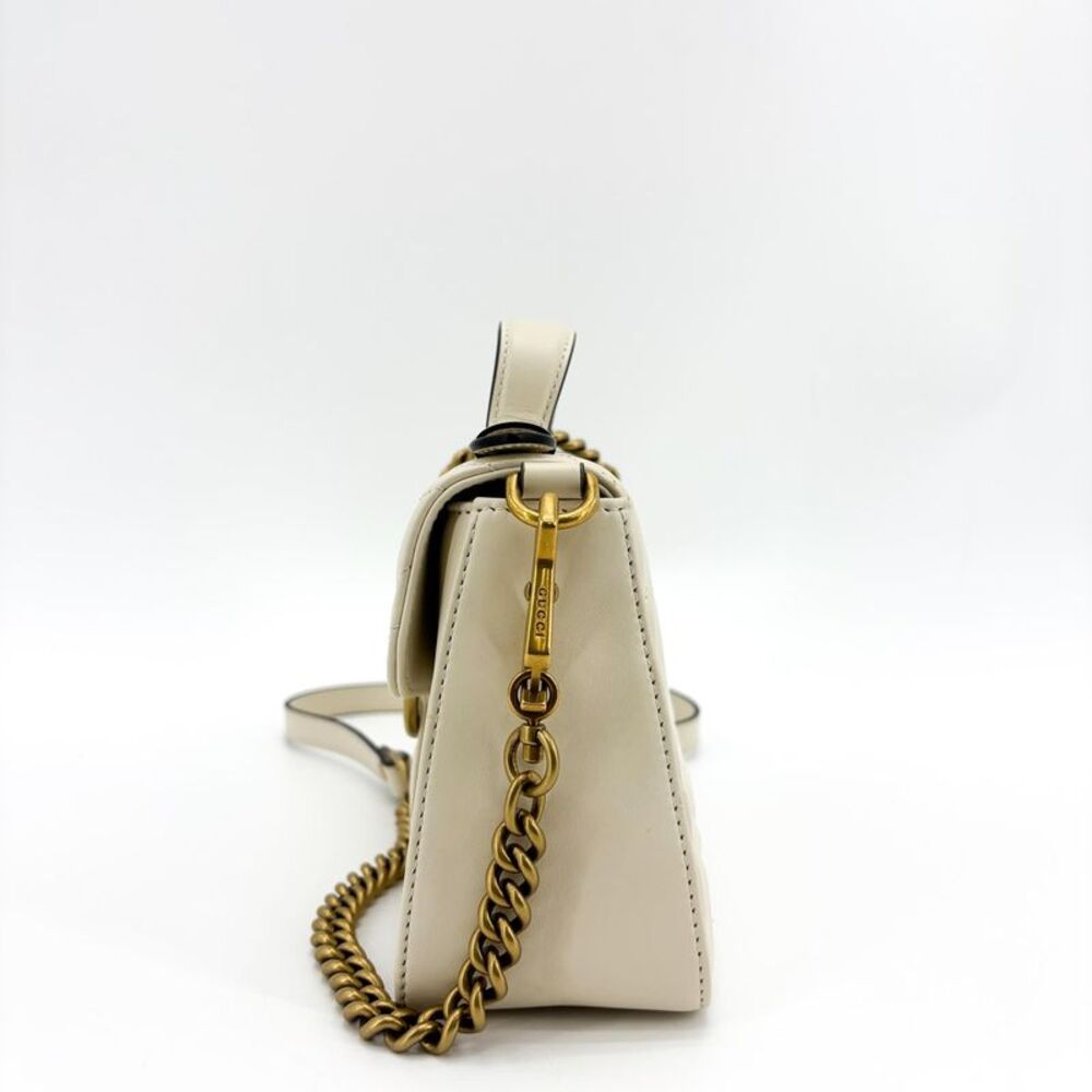 Gucci Gg Marmont Top Handle Flap Matelasse Leather White Leather Handbag - Picture 3 of 16